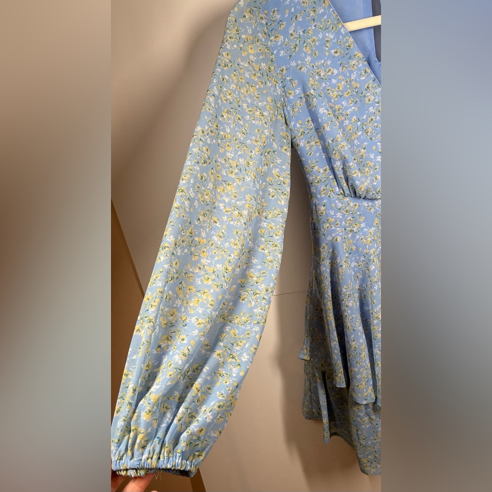 Japna Light Blue Floral Wrap-Style Long Sleeve Dress Size Medium - Picture 4 of 8